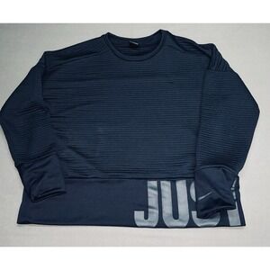 Nike Womens Medium Crop Top Navy Crew Neck Long Sleeve Sweatshirt Ribbed*flaws